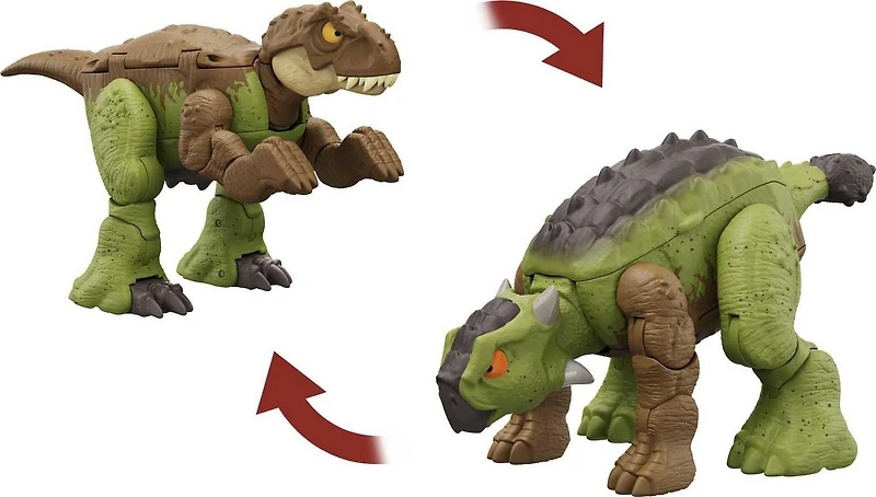 Jurassic World Dinosaur to Dinosaur Transforming Toy, Double Danger Tyrannosaurus Rex & Ankylosaurus