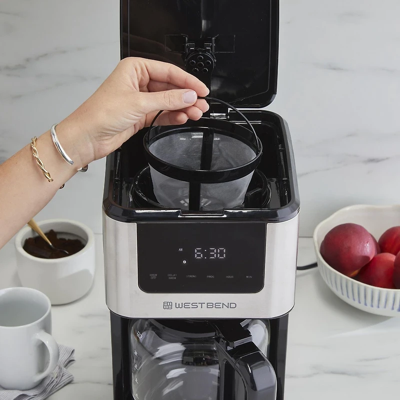 West Bend 12 Cup Hot & Iced Coffee Maker, in Stainless Steel (CMWB12BK13)