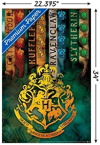The Wizarding World: Harry Potter - House Crests Wall Poster, 14.725" x 22.375"