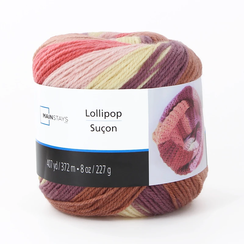 MAINSTAYS Lollipop #4 Acrylic Yarn 227 g (8 oz), Pink Petal