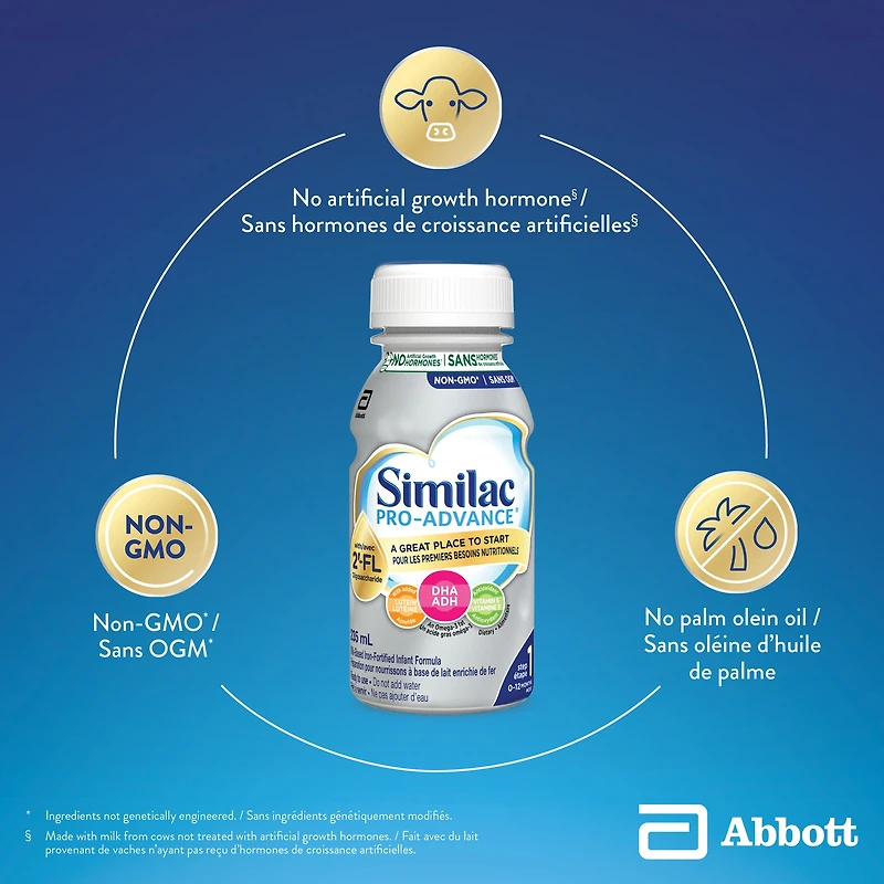 Similac Pro-Advance Step 1, Baby Formula, Infant Formula, Our Closest Formula to Breast Milk with 2’-FL, Easy To Digest, 0+ Months, Ready to Feed 16x235ml