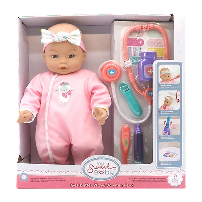 My Sweet Baby 16" Get Better Now Baby Doll Play Set, 9 Pieces Included, Light Skin Tone