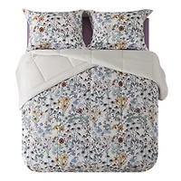 Mainstays All in One Reversible Comforter and Sheet Set, 7-Piece, Full, White Multi Floral