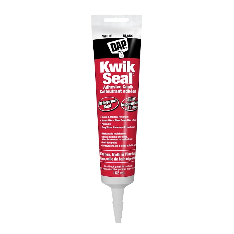 Calfeutrant adhésif DAP Kwik Seal pour baignoires et carreaux de céramique, 162ml, Blanc