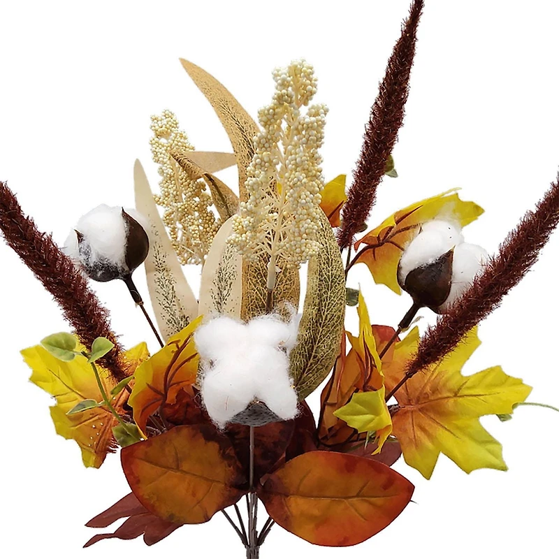 Piliers Buisson floral artificiel intérieur, érable et coton de couleur jaune, hauteur assemblée 45.5cm