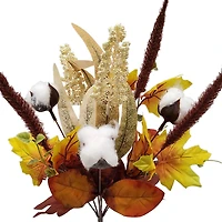 Piliers Buisson floral artificiel intérieur, érable et coton de couleur jaune, hauteur assemblée 45.5cm