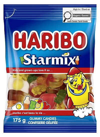 Bonbons gélifiés Starmix Haribo, mélange de saveurs fruitées, sans colorants artificiels, sac de 175g, sans colorants artificiels
