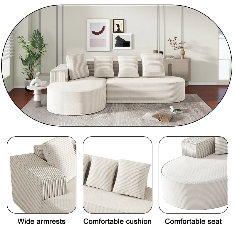 Noble House Fully Compressed Frameless Modular Sofa,L-Shaped Recliner,White