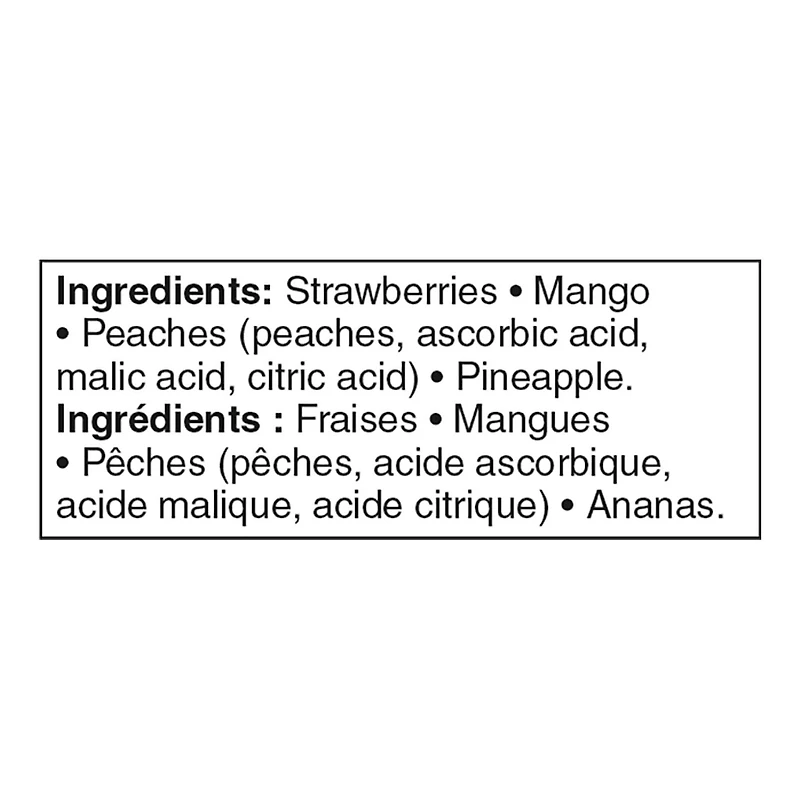 Great Value Peach, Strawberry and Tropical Fruit Blend, 600 g