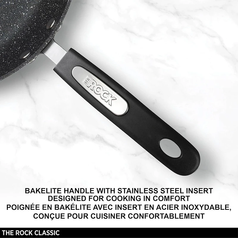 Starfrit The Rock 24 cm (9.5") Non-Stick Fry Pan, Durable Forged Aluminum, Oven Safe, PFOA Free, Easy to Clean, Black