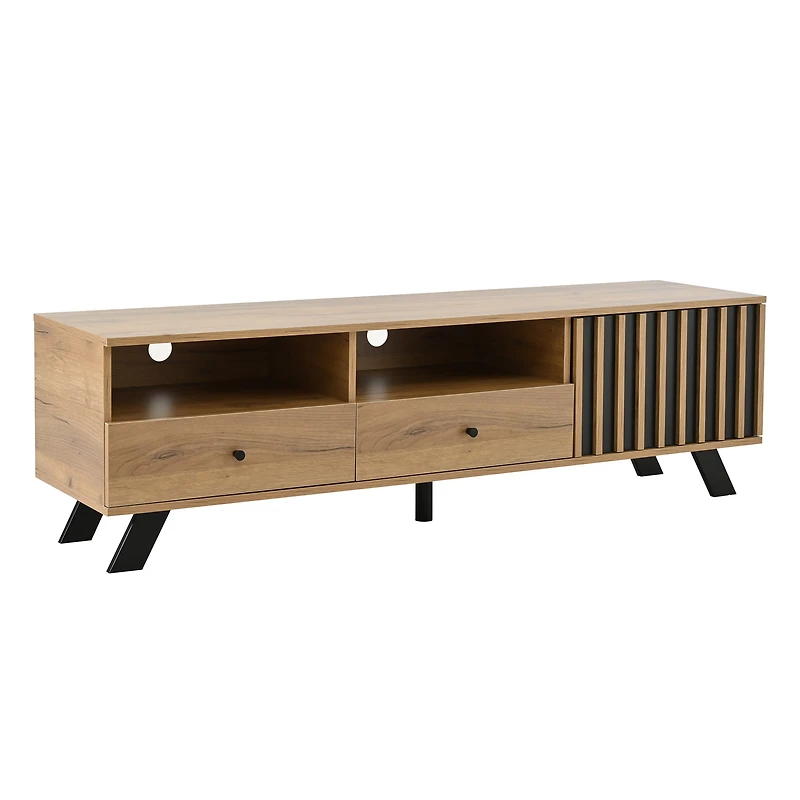 Noble House 59" TV Stand,Open Shelving Wood-Grain Finish Media Console for 65" TV,Natural