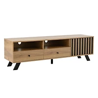 Noble House 59" TV Stand,Open Shelving Wood-Grain Finish Media Console for 65" TV,Natural