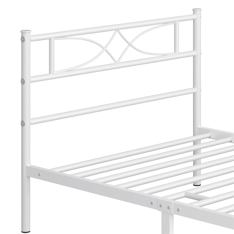 Fullfurnique Simple Metal Platform Bed with Curved Design for Adult, Twin, White