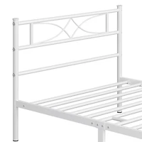 Fullfurnique Simple Metal Platform Bed with Curved Design for Adult, Twin, White