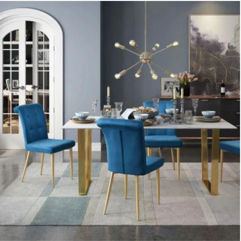 Luxury Rectangle Dining Table for aux Marble Top with Stunning Gold-Brushed Stainless Steel Base, Sleek Modern Design, Durable and Easy to Clean – Perfect for Dining Rooms or Stylish Gatherings