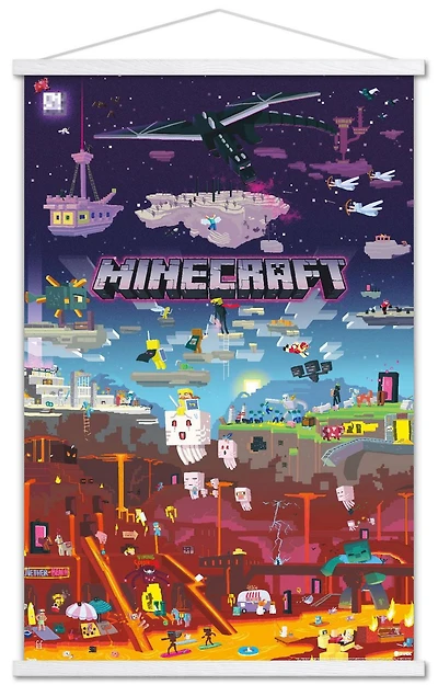 Minecraft - Monde au-delà 22,375" x 34" Affiche Murale avec Cadre Magnétique en Bois de Hêtre, par Trends International