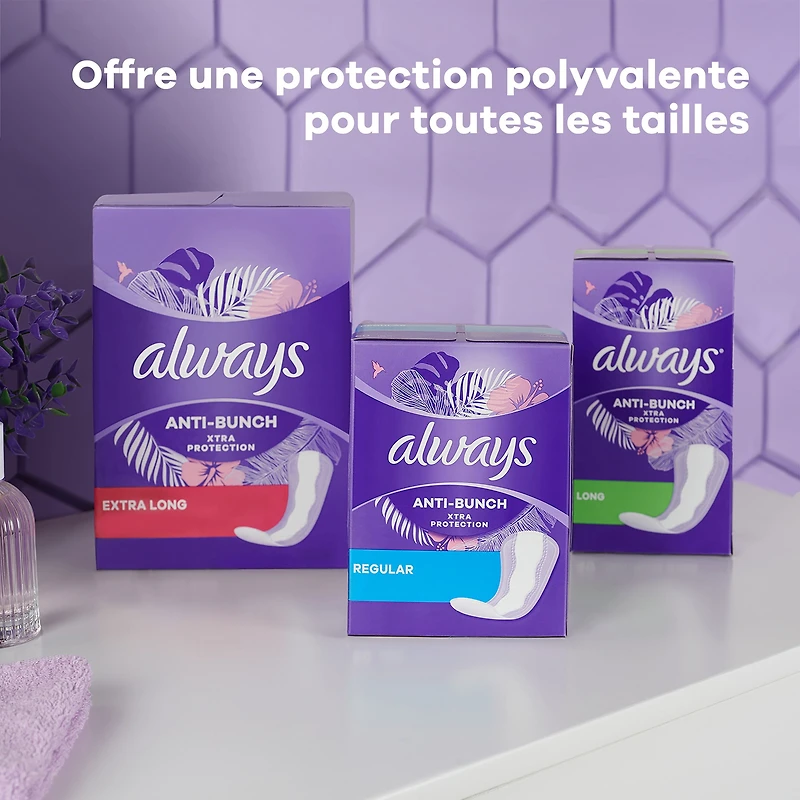 Always Anti-Bunch Xtra Protection Daily Liners, Extra Long Length, Unscented