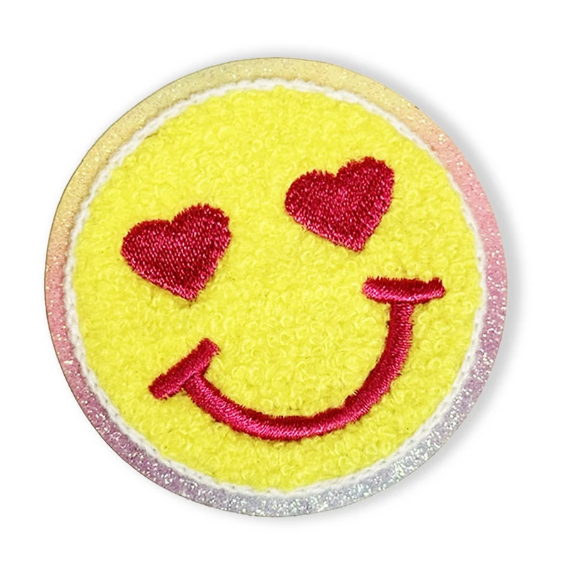 LA VOGUE Smiley Face Embroidered Iron-On Patch, 1 Piece - ~11.43 × 8.89 cm (4.5 × 3.5 in)