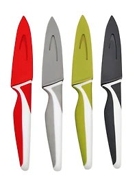 Starfrit Gourmet Ensemble De 4 Couteaux À Parer Avec Étui, Lame En Acier Inoxydable 3,5", Manche Antidérapant, Code Couleur, Rangement Sécuritaire