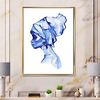 Designart Blue Fashion Portrait of Afro American Woman FLOAT FRAME WALL ART