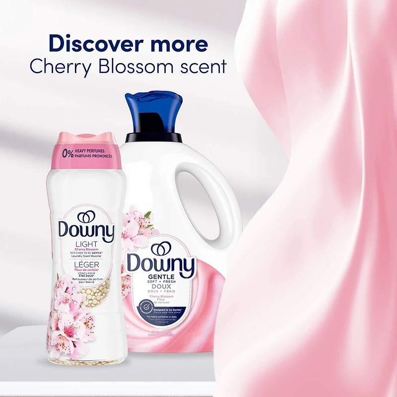 Downy Light Laundry Scent Booster Beads, Cherry Blossom Scent, 853g, In-wash fabric beads designed to be gentle with a light boost of scent, No Heavy Perfumes