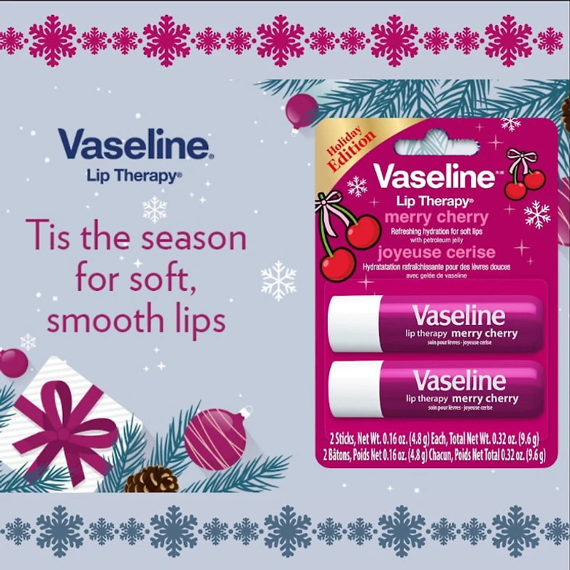 Vaseline® Soin pour les Lèvres Édition Limitée Joyeuse Cerise, Hydratation Longue Durée pour des Lèvres Douces et Lisses