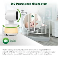 LeapFrog LF925HD Moniteur de bébé Wi-Fi 1080p panoramique à 360 degrés et inclinaison à affichage haute définition 720p de 5 po, veilleuse, vision nocturne couleur, (blanc)