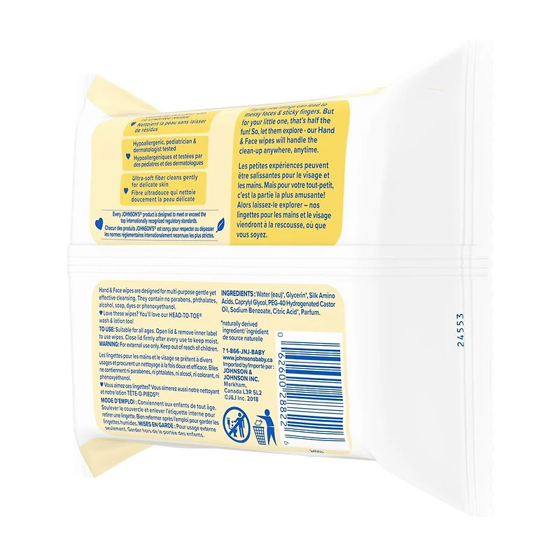 Johnson’s Lingettes pour les mains et le visage, 25 u.