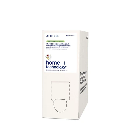 ATTITUDE home+ technology, All Purpose Cleaner Disinfectant 99.99%, Refill, Thyme & Citrus Scent, 2L