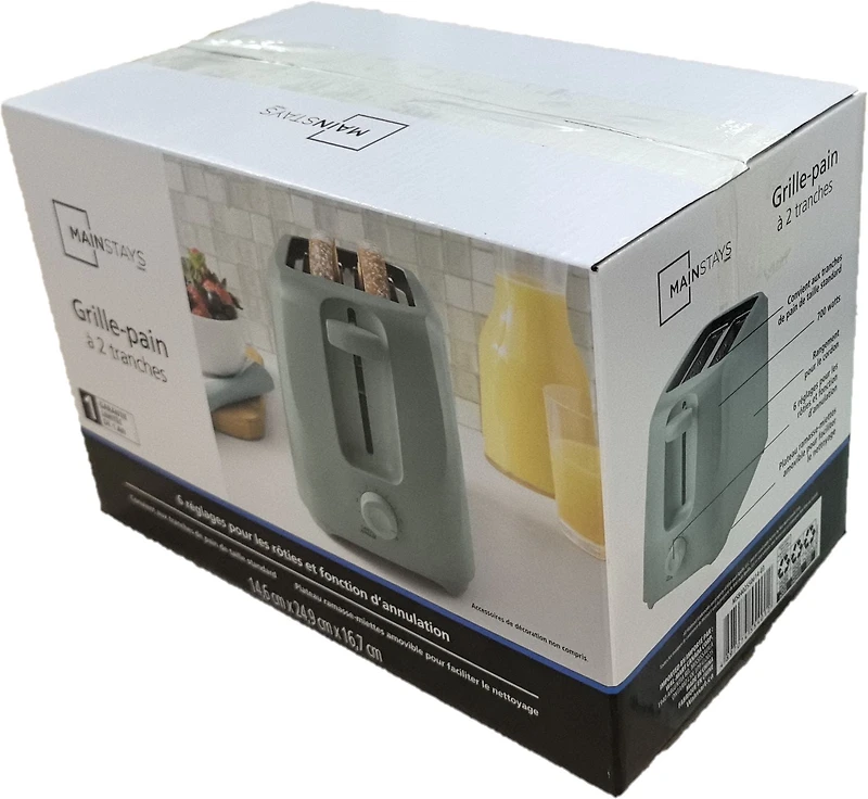 Mainstays 2-Slice Toaster with 6 Shade Settings and Removable Crumb Tray