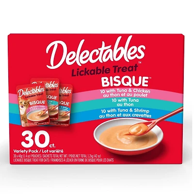 Delectables Friandises à Lécher en Bisque pour Chats Lot Variété, 30x40g