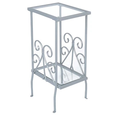 Monarch Specialties Table D'appoint, Côté, Bout, Table De Nuit, Lampe, Salon, Chambre À Coucher, Métal, Verre Trempé, Gris, Transitionnel