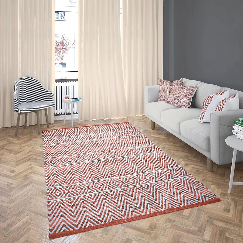 Tapis tissé à plat en coton chevrons Fabstyles pour salon, couloir, patio
