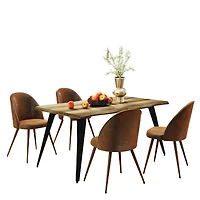 Homy Casa 5-Piece Dining Set, Walnut Wooden Kitchen Table with 4 Upholstered High-Back Brown Faux Suede Dining Chairs, Contemporary Live Edge Design