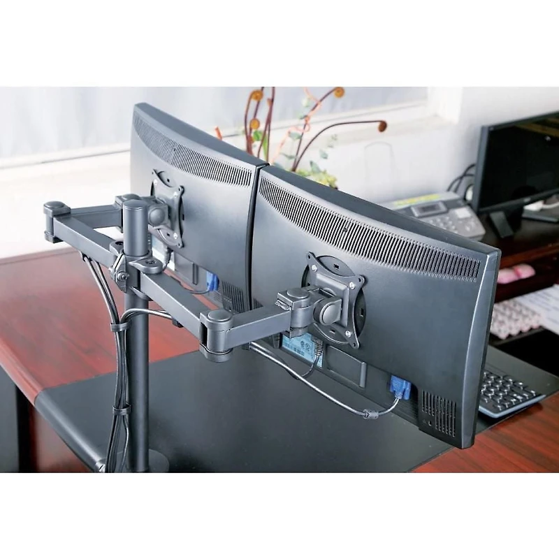 Techly 13" to 27" Full Motion Dual monitor Desk Stand Tilt +/-90° Holds up to 10kg x 2 VESA up to 100x100 mm, Black