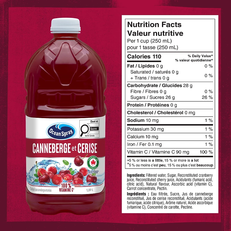 Ocean Spray Cran-Cherry ® Cocktail de Canneberges et de Cerises 1.89L