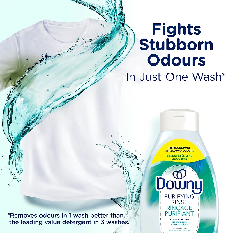 Downy Purifying Rinse Laundry Odour Remover, Cool Cotton Scent, Fabric Softener and Laundry Odour Removal Rinse, Fights Odours at the source, HE Compatible 54WL