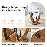 Noble House 48" Round Glass Dining Table,Tempered Glass Top 0.4" Thick,Transparent+Wood