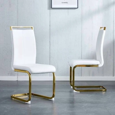 Noble House A set of 2 White PU leather dining chairs: gold metal frame