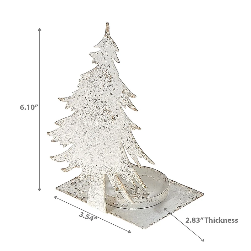 Bougeoir Arbre En Métal Blanc Vieilli