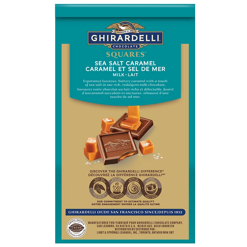 GHIRARDELLI, Carrés au chocolat au lait à la fleur de sel et au caramel, 151g