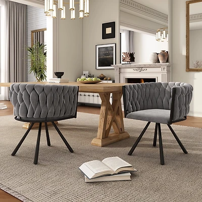 Noble House Set of 2 Velvet Dining Chairs, Luxurious Tufted Swivel Chair with Four Support Legs, Gray