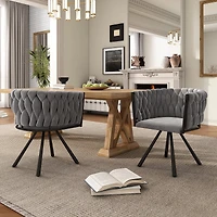 Noble House Set of 2 Velvet Dining Chairs, Luxurious Tufted Swivel Chair with Four Support Legs, Gray