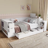 Noble House Full Size Daybed with Headboard Storage, White