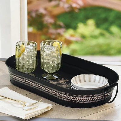 Plateau ovale noir Hometrends à motif de palmier,19.88 po x 10.63 po