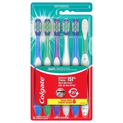 Colgate 360 Whole Mouth Clean Medium toothbrush for adults, 6pk