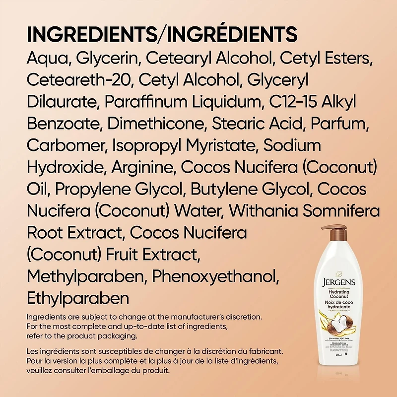 Jergens Hydrating Coconut Moisturizer & Body Lotion for Dry Skin