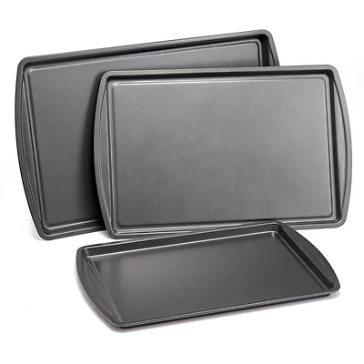 Mainstays 3PC Nonstick Cookie Set, 11.2" x 17.2", 10.2" x 15.2", 9.2" x 13.2", Gray