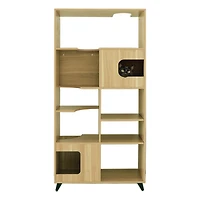 Mobilier Multifonctionnel pour Chats TANKEN avec Rangement, Chêne, Taille Unique