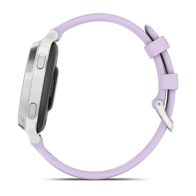 Montre intelligente et tracker d'activité Garmin Lily 2 Active - Argent avec bracelet en silicone violet jasmin
